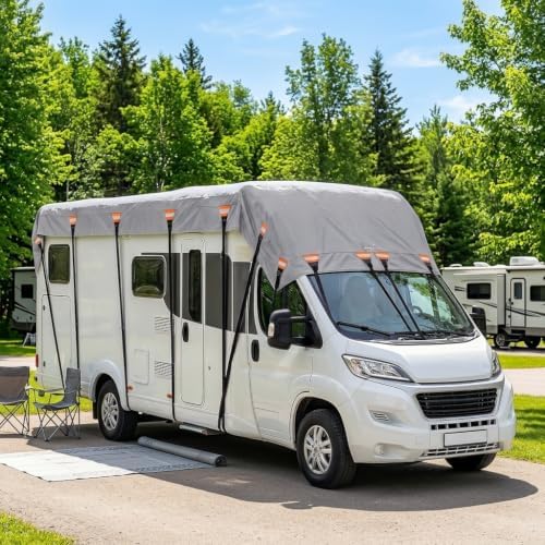 2026 Upgraded Heavy Duty RV Roof Cover,3000PA Waterproof Camper Top Cover with 16 Adjustable Buckles & 16 Reflective Reinforcement,16ft to 44ft for Travel Trailer Pop-Up Camper