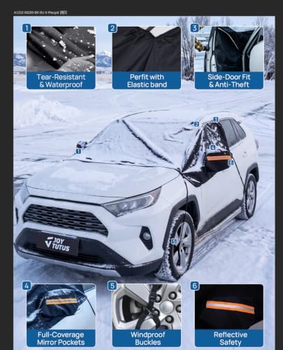 JOYTUTUS Windshield Cover for Ice and Snow, Windshield Snow Cover for SUVs with Heavy Duty 900D Oxford Fabric, All-Weather Protection with Side Mirror Covers, Waterproof, Anti-Theft Design