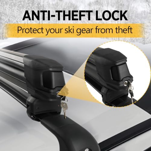 Universal Ski Roof Rack for Crossbars Fits 6 Pair Skis or 4 Snowboards