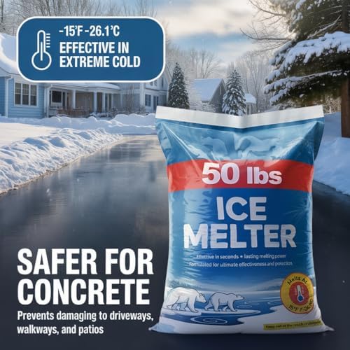 Ice Melt Safe for Concrete Sidewalks & Driveways, 50 lb Snow Salt Bag