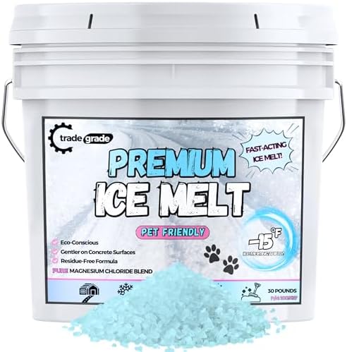 Pet-Friendly Ice Melt - Fast-Acting Magnesium Chloride Formula, Safer for Pets & Surfaces, 30lb Bucket