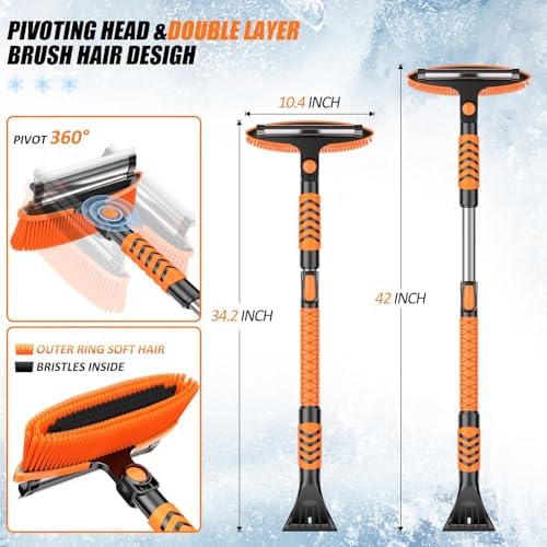 Heavy-Duty Remover Portable Snow Brush 42" Detachable Grip 180° Sturdy for Car Windshield, Car Auto Truck SUV, Vehicle