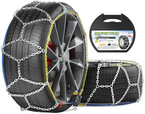 Snow Chains for Car Tires, 35s Quick Fit & Auto-Tightening, Universal Emergency Anti-Slip Tire Traction Chains for Cars, SUVs & Trucks, Reusable Portable Set of 2 (HKN-130)