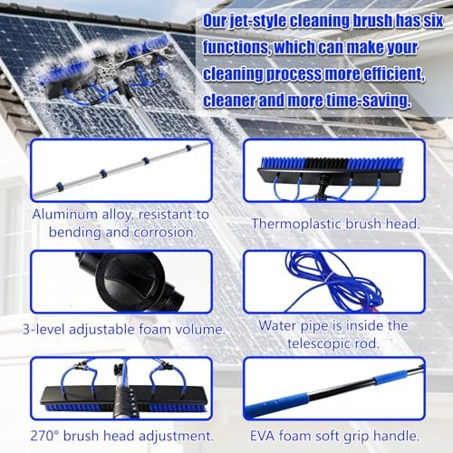 𝐔𝐩𝐠𝐫𝐚𝐝𝐞 Solar Panel Cleaning Kit, 20FT Extension Pole Solar Panel Cleaning Brush, Water Fed Pole Brush with Soap Dispenser, Fit for Solar Panels, Snow Removal, Window etc , 5 Year Warranty