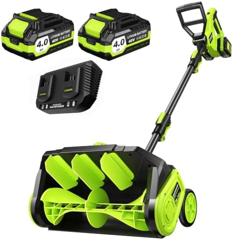 Litekon 40V Brushless Cordless Snow Shovel, 16-Inch Electric Snow Blower with 2X 4.0Ah Batteries & Charger, Battery-Powered Snow Removal with 30FT Throw Distance for Patio, Deck, Driveway,Green