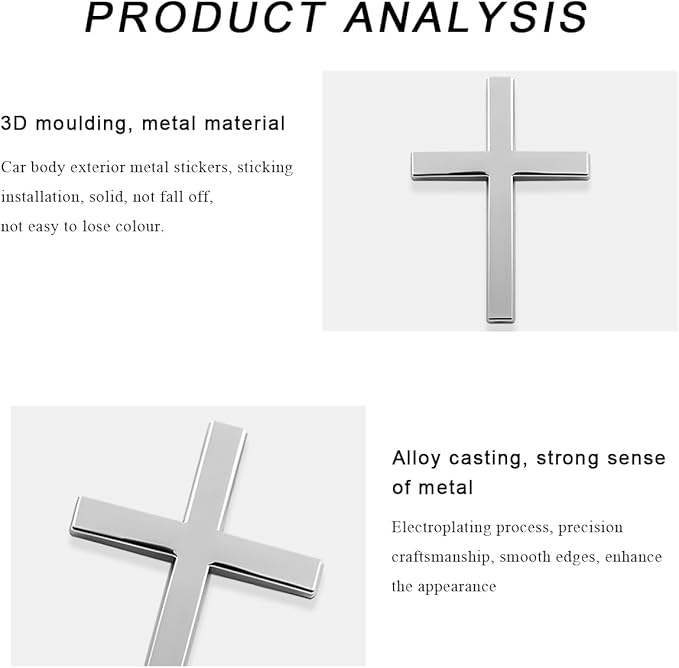 DXNQ 4PCS Metal Jesus Christ Cross Badge Stickers, 2.5"×1.8" Alloy 3D Individual Car Cross Sticker, Self Adhesive Scratch Covering Cross Emblem Decal for Car Body Fender Tail (Silver)