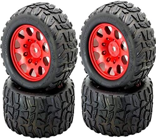 Powerhobby Raptor XL Belted Tires/Viper Wheels (4) 24MM HEX (Red)