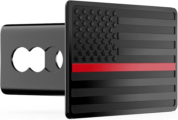 Trailer Hitch Cover for 2 Inch Receivers, Heavy Metal American Flag Hitch Cover for Trucks Accessories (Black with Red Line)