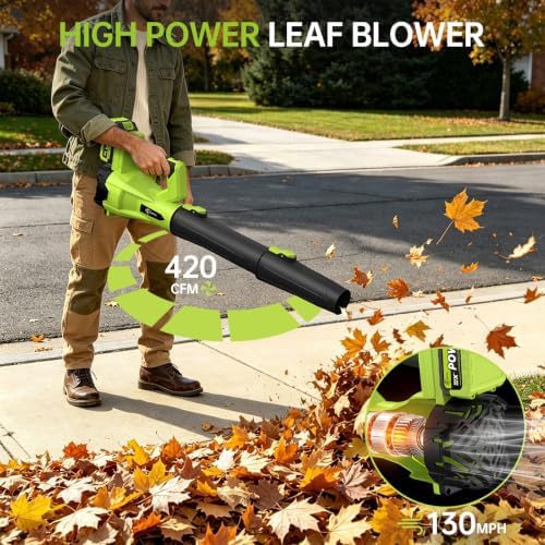 Leaf Blower Cordless, 6 Speeds, Electric Blower with 2×4.0Ah Batteries Powered & Charger, Dual Shoulder Straps & Storage Bag, Electric Blower for Lawn Care, Yard, Leaves, Dust, Snow