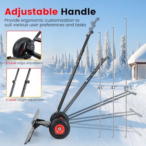 IRONMAX 36" Wide Snow Shovel for Driveway with Wheels, Black