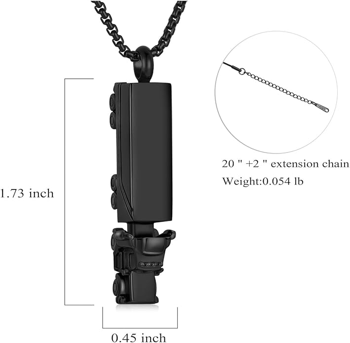 Urn Necklace for Ashes 18 Wheeler Semi Truck Cremation Jewelry for Men Memorial Urn Pendant Ashes Locket Necklace Keepsake Gifts