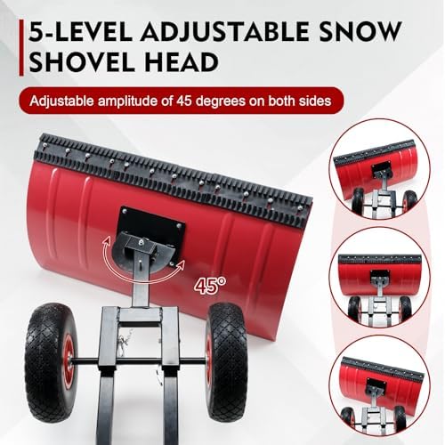 Snow Shovel with Wheels, 29X16.5inch Angled Steel Blade，Heavy-Duty Snow Shovel Pusher and Plow with Height Adjustable Handle for Driveway and Efficient Snow Removal (29 Inch X16.5 Inch)