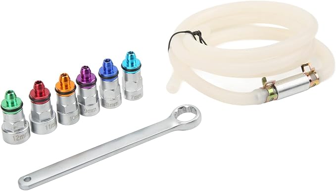 Brake Bleeder Wrench Kit with 6 Adapters, Metal Rubber, Universal for Car SUV Light Truck Motorcycle, 7-12mm, Check Valve & Brake Fluid, Air Elimination, No Wheel Removal or