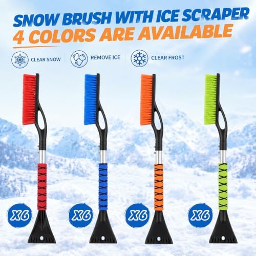 Uiifan 24 Pcs 27 Inch Snow Brush and Ice Scrapers for Car- 4 Colors