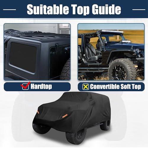 X AUTOHAUX Car Cover for Jeep Wrangler JK JL YJ TJ 4 Door 2007-2021 Outdoor Waterproof Sun Rain Dust Wind Snow Protection w/Driver Door Zipper Black