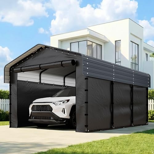 10x15 FT Heavy Duty Metal Carport with Removable Sidewalls, Gray