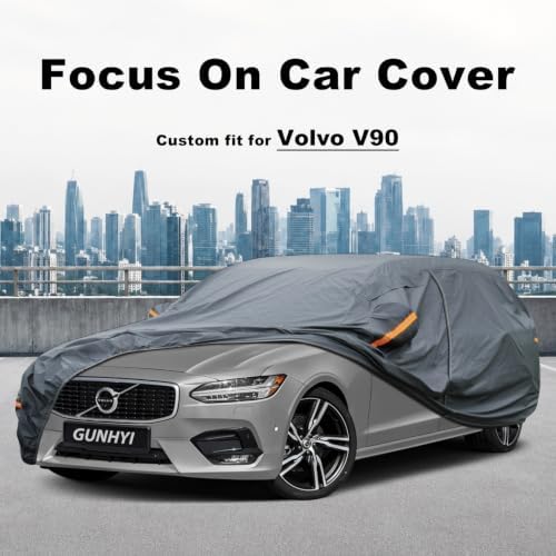 GUNHYI Premium Car Cover Custom Fit Volvo V90, 16 Layers Heavy Duty Car Cover Waterproof All Weather with Zipper Door for Sun Rain Snow Dust Uv Protection