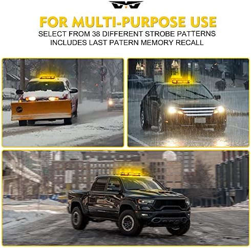 LUMENIX 42 LED Roof Top Strobe Beacon Light Bar Hazard Warning Emergency Flashing Plow Lights with Controller for Construction Vehicles Tow Trucks Postal Mail Cars Snowplow Amber (Patent Design)