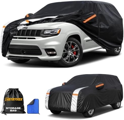 Multi-Layer Car Cover Custom Fit for Jeep Grand Cherokee(2010-2026), 100% Waterproof All Weather for Automobiles, Gift with Towel, Heavy Duty Car Covers for Rain Sun UV Protection with Door Zipper