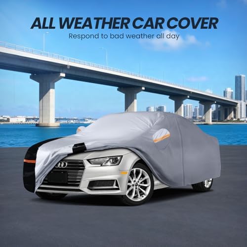 Multi-Layer Car Cover Custom Fit for Audi A4 (2007-2026), 100% Waterproof All Weather for Automobiles, Gift with Towel, Heavy Duty Car Covers for Rain Sun UV Protection with Door Zipper.