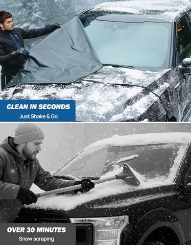 JOYTUTUS Windshield Snow Cover for Full-Size Truck Extra Large Pickup Windshield Cover for Ice and Snow Compatible with Ford F150 F250, Ram, Silverado, Sierra, Tundra