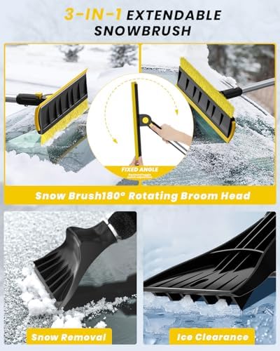 helloleiboo 2025 Extra Long 55.7" Ice Scrapers for Car Windshield Multi-Functional Detachable Car Ice Scraper with Foam Grip and 270° Pivoting Brush Head Snow Brush for SUV Truck Auto(Yellow)