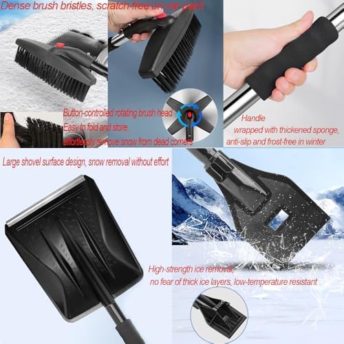 Car Snow Brush Ice Scraper & Snow Shovel for Tesla Cybertruck 2024 3-in-1 Detachable Snow Removal Kit Head Winter Essential Squeegee Snow,Silver