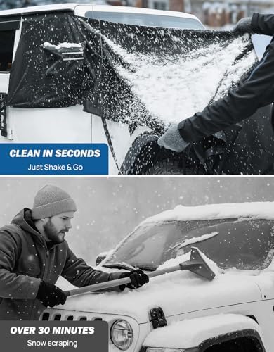 JOYTUTUS Windshield Cover for Ice and Snow, Compatible with Wrangler JK JL 2007-2026 & Gladiator JT 2020-2026, Waterproof Windshield Snow Cover with Side Mirror Covers and Anti-Theft Design