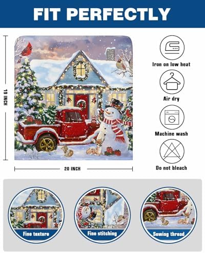 Christmas Snowman Chair Back Covers Set of 8 Winter Snowflake Tree Truck Light Warm House Washable Removable Chair Cover Slipcover Protector for Dining Room Hotel Party Holiday Decor