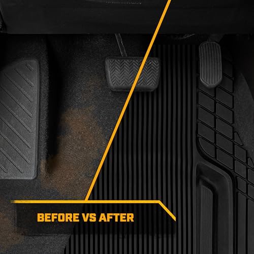 Cat® ToughLiner™ Universal Car Floor Mats for Truck SUV Sedan - Heavy Duty Trim to Fit All Weather Protection - Flexible Rubber Floor Liners - Front Rear Black Automotive Mats