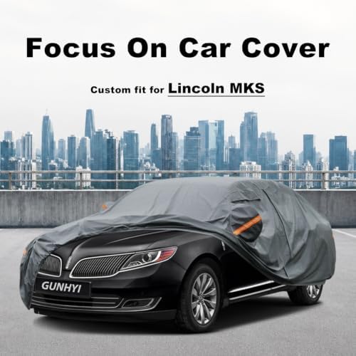 GUNHYI Premium Car Cover Custom Fit Lincoln MKS, 16 Layers Heavy Duty Car Cover Waterproof All Weather with Zipper Door for Sun Rain Snow Dust Uv Protection