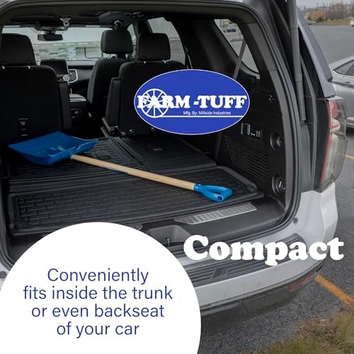 Farm-TUFF Heavy Duty Multi-Purpose Shovel - Snow, Barn, Grain, Industrial Use - Large Non-Stick Blade & Ash Hardwood D-Grip Handle - Durable & Lightweight Utility Scoop - Blue, 18in