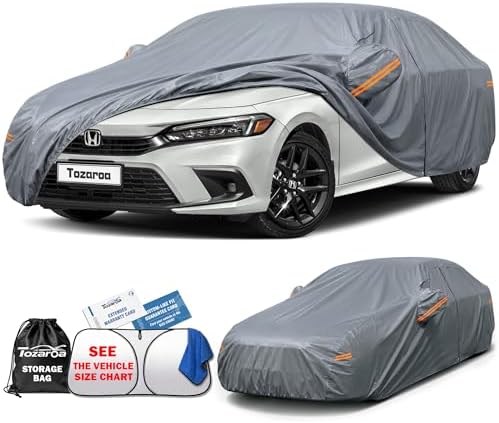 Car Cover Waterproof All-Weather,Outdoor Full Exterior Sedan Covers Custom Fit for Honda Civic,Ford Focus,Chevrolet Cruze,Hyundai Elantra,Kia Forte,Audi A3,Dart,etc,Size A1(See Size Chart)