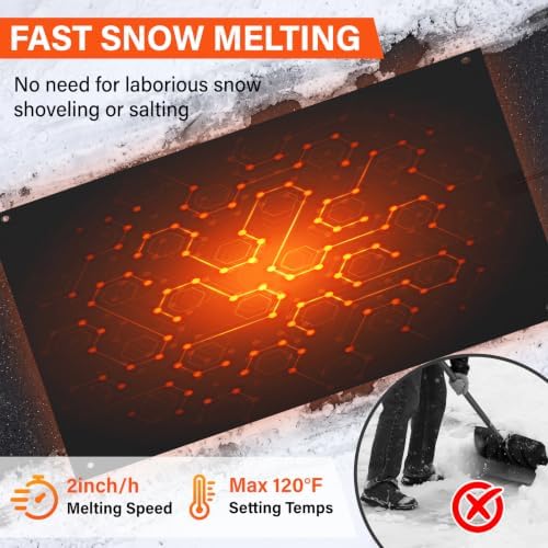 30 x 60 in Heated Snow Melting Mats,No-Slip Rubber Heated Outdoor Mats