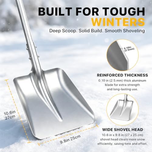 OUSHASAA 49.2" Metal Snow Shovel for Driveway, Sidewalk & Car, Dual Handles
