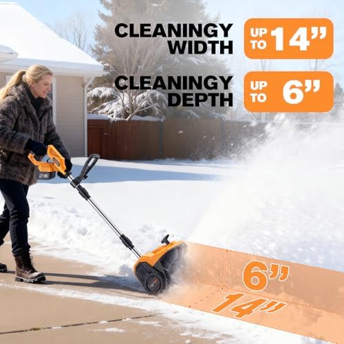 Brushless Cordless Snow Shovel 12", 20V 2X 4.0AH Batteries Snow Blower, 20FT Snow Throws, 6" Deep, Powerful Electric Snow Removal with Adjustable 90° Directional Plate &Handle for Driveway