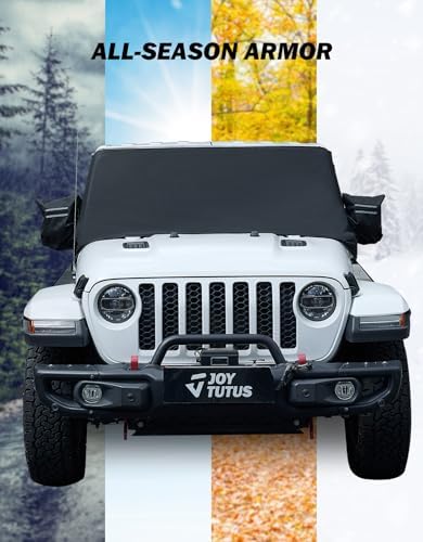 JOYTUTUS Windshield Cover for Ice and Snow, Compatible with Wrangler JK JL 2007-2026 & Gladiator JT 2020-2026, Waterproof Windshield Snow Cover with Side Mirror Covers and Anti-Theft Design