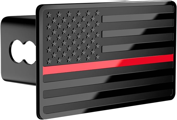 Trailer Hitch Cover for 2 Inch Receivers, Heavy Metal American Flag Hitch Cover for Trucks Accessories (Black with Red Line)