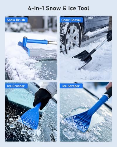 helloleiboo 47.6" Snow Shovel and Snow Brush, Extendable, Interchangeable Heads