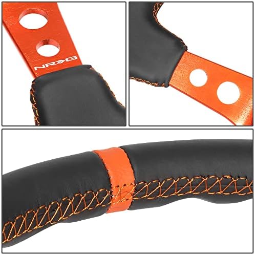 NRG Innovations NRG-RST-006OR Reinforced Steering Wheel 350MM Sport Steering Wheel, Black Leather Orange Center Mark with Orange Stitching and Orange Center Spoke