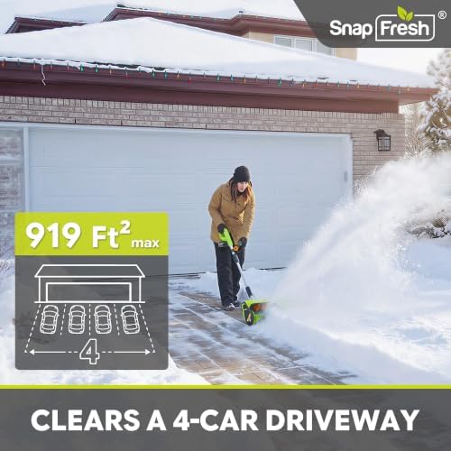 SnapFresh 20V Cordless Snow Shovel, 12” Electric Snow Thrower Kit w/Adjustable Handle & Directional Plate, Lightweight Battery-Powered Snow Blower for Driveway, 4.0Ah Battery & Fast Charger Included