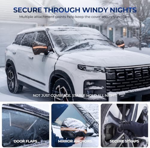 DMJN [2026 Upgraded Car Windshield Cover for Ice and Snow, Windshield Snow Cover for Winter Snow & Frost, 700D Heavy-Duty, Suitable for Trucks-Large-Oranger