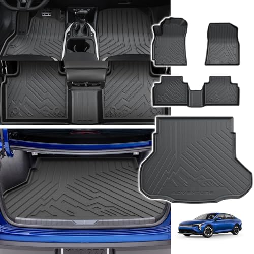 Powerty Floor Mats Cargo Liner for Kia K4 2025 2026 2027 All Weather 3D TPE Anti-Slip Car Protection, 1st & 2nd Row Set with Rear Cargo Mat Accessories