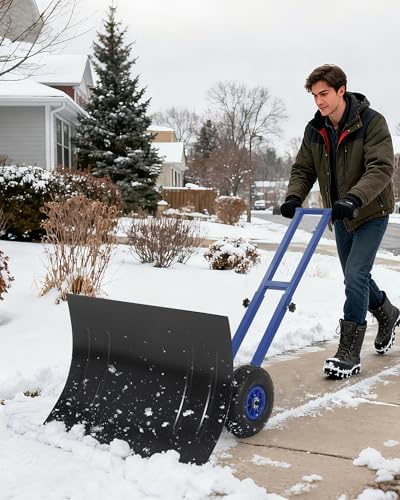 TrailBlaze Heavy Duty Rolling Snow Shovel with Wheels – 29" Wide Angled Steel Blade – Adjustable Double Handle – 5-Position Ergonomic Design – Efficient for Driveways, Sidewalks, Pavement – Black