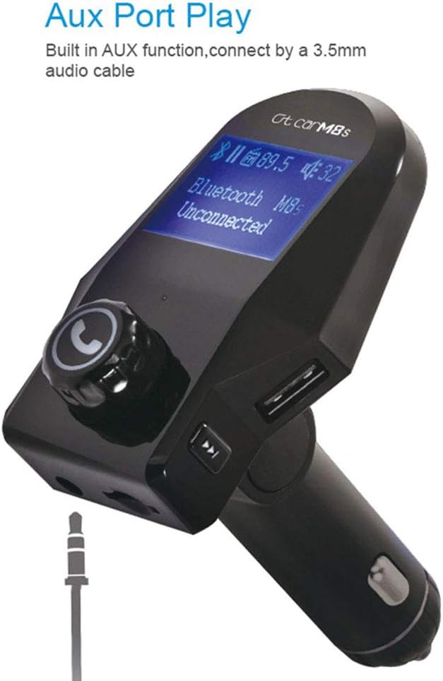 Bluetooth FM Transmitter for Car, Wireless Bluetooth In-Car Radio Adapter with Handsfree Calling, 2 USB Ports, 1.44" LED Display, Supports TF Card/U-Disk, 3.5mm Aux Output