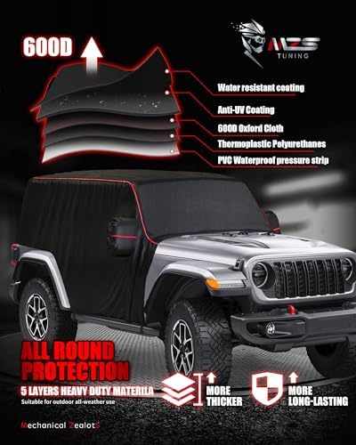 MZS 600D Waterproof Outdoor Cab Cover for Wrangler JK JL 2 Door 2007-2026