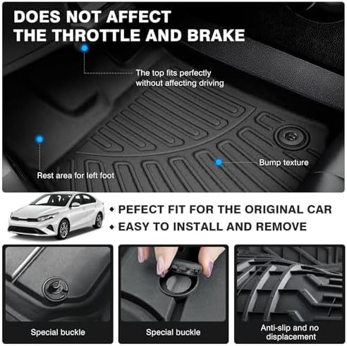 Powerty Floor Mats for 2019-2022 2023 2024 Kia Forte All Weather 3D TPE Anti-Slip Car Liners for 1st & 2nd Row Accessories