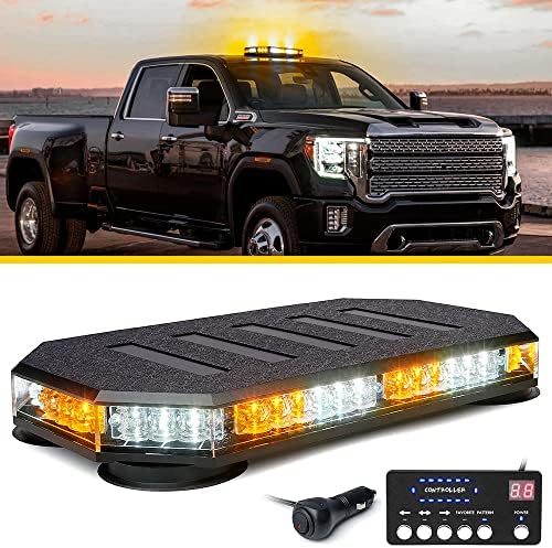 LUMENIX 42 LED Roof Top Strobe Beacon Light Bar Hazard Warning Emergency Flashing Plow Lights with Controller for Construction Vehicles Tow Trucks Postal Cars Snowplow Amber White (Patent Design)