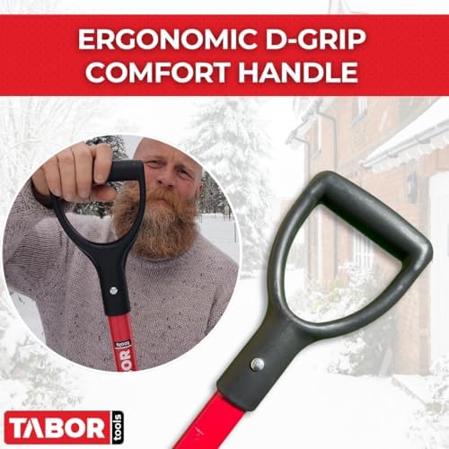TABOR TOOLS J218A Snow Scoop Shovel with 15 Inch Wide Poly Blade & Fiberglass Handle, Large Scoop Shovel for Driveway, Sidewalk & Deck, Ergonomic D-Grip, Short 26 Inch Handle