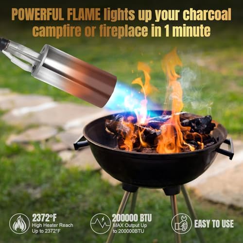 GasBRUH Propane Torch Weed Burner,High Output Weed Torch Flamethrower,35" Long Arm Weed Torch Include a Rake,Fire Starter,Charcoal Starter,Heavy Duty Blow Torch for Roof, Wood,Snow (Tank Not Included)